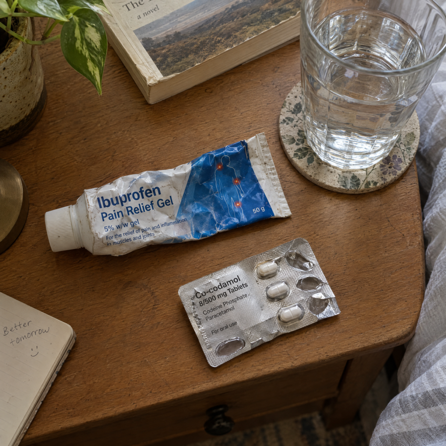 Ibuprofen gel and a part-used blister of co-codamol