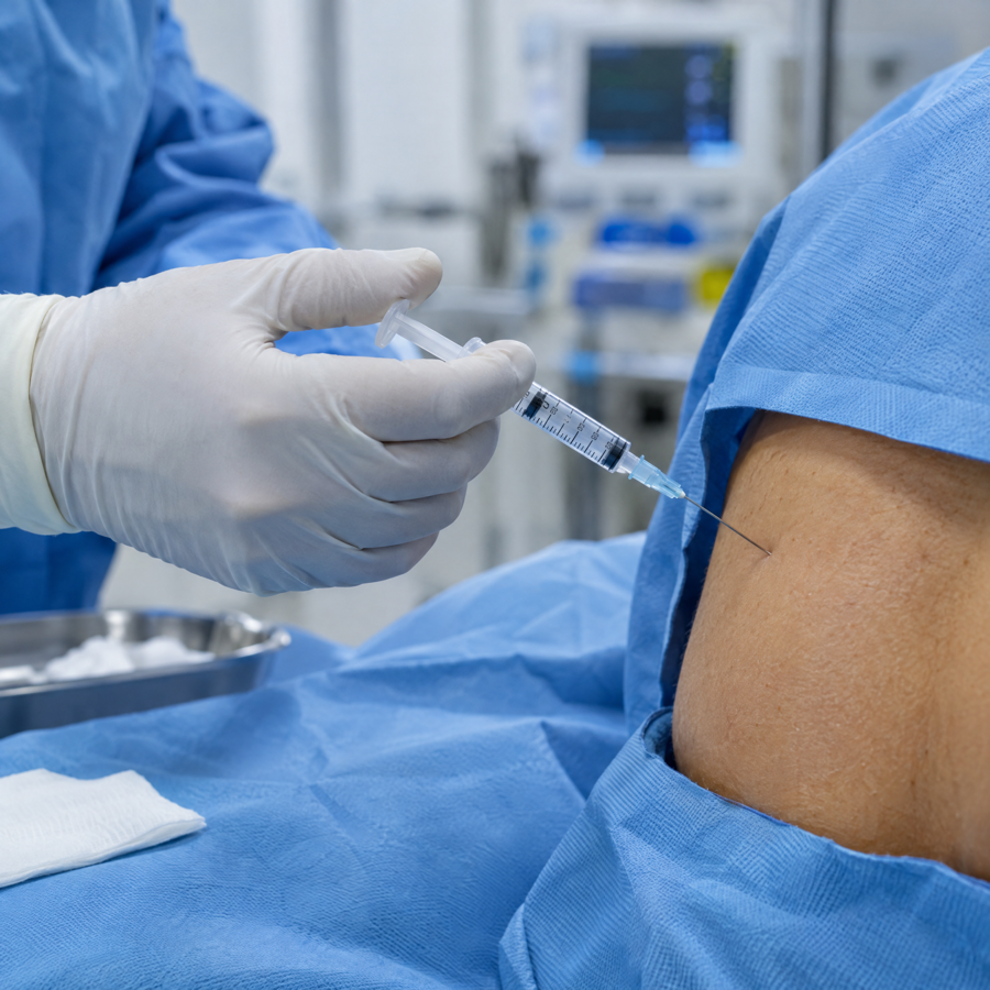 A clinician giving a cortisone injection